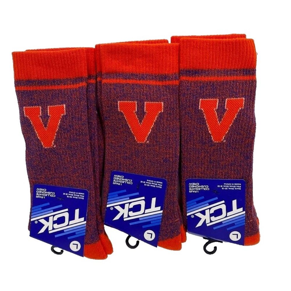 NEW Virginia Cavaliers Crew Socks 3 Pair Size L‎ 8-12 NCAA College Fan